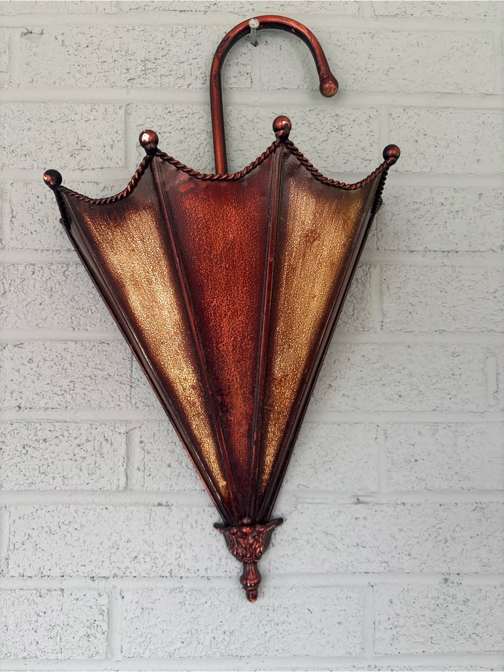 Decorative Copper-Tone Metal Umbrella Wall Accent/Planter